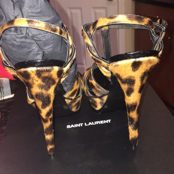NIB Saint Laurent Tribute Leopard Calf Hair Sandal - Picture 4 of 6